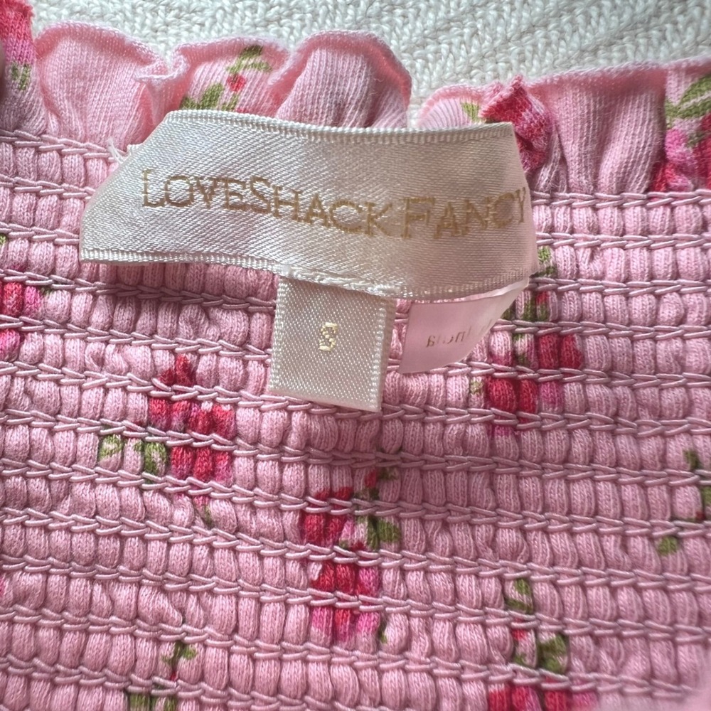 LoveShackFancy Pink Floral Smocked Ruffle Mini Skirt Tiered Skater Skirt Small - Picture 3 of 5